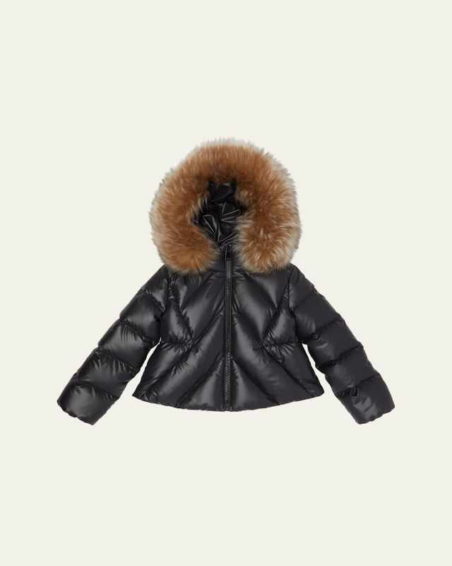 Girl's Domas Shearling Hooded Down Jacket, Size 12-